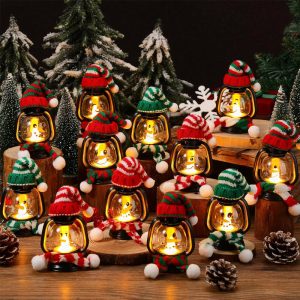 Christmas Specials-Christmas Decoration Mini Snowman Lantern with Hats and Scarv
